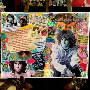 Jim Morrison mixed media collage art on 12x16” canvas
